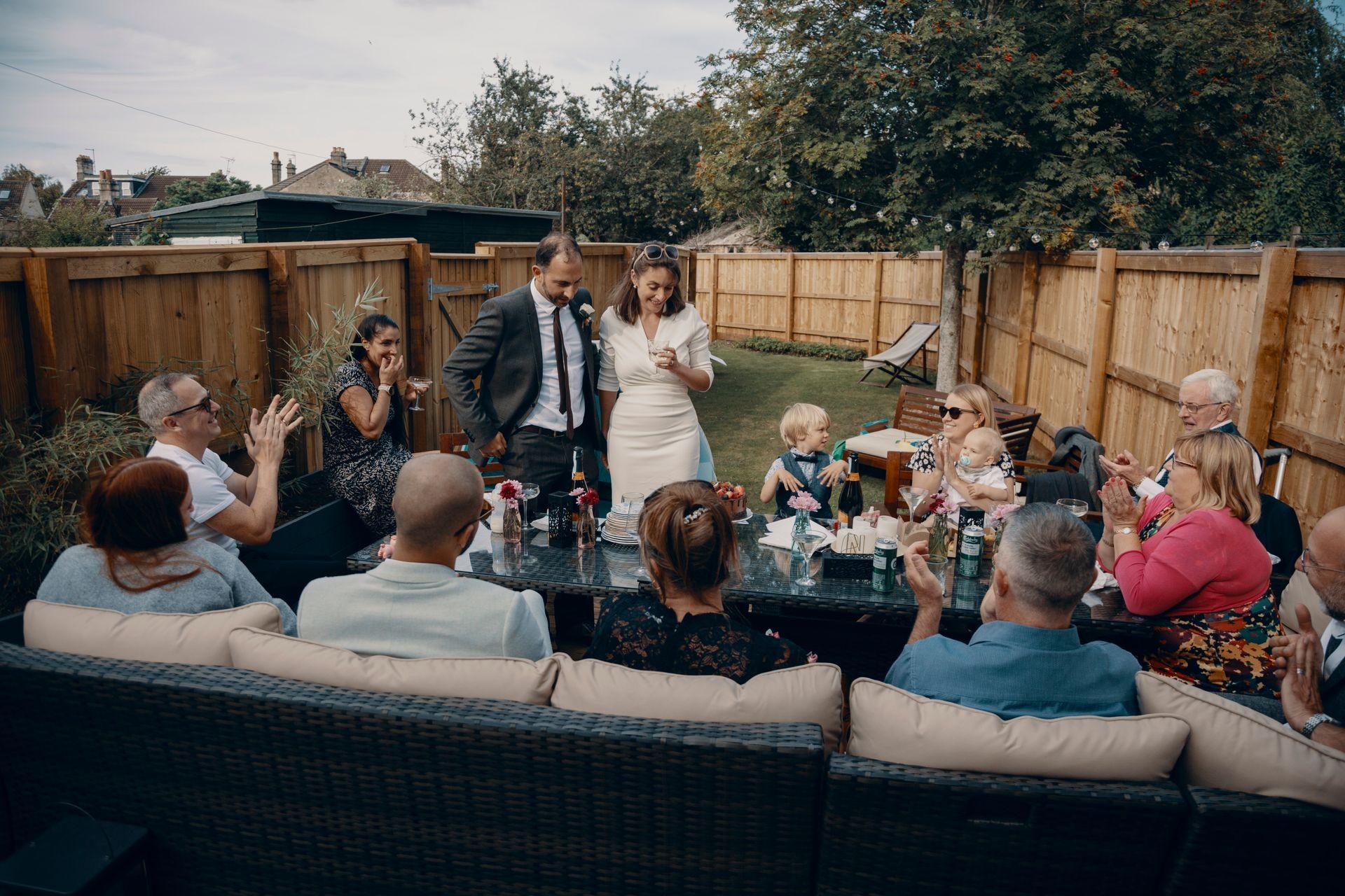 a family wedding in a back garden